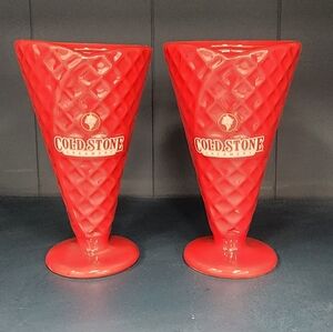 Cold Stone Creamery Red Ceramic Waffle Cone Dessert Cups - Set of 2